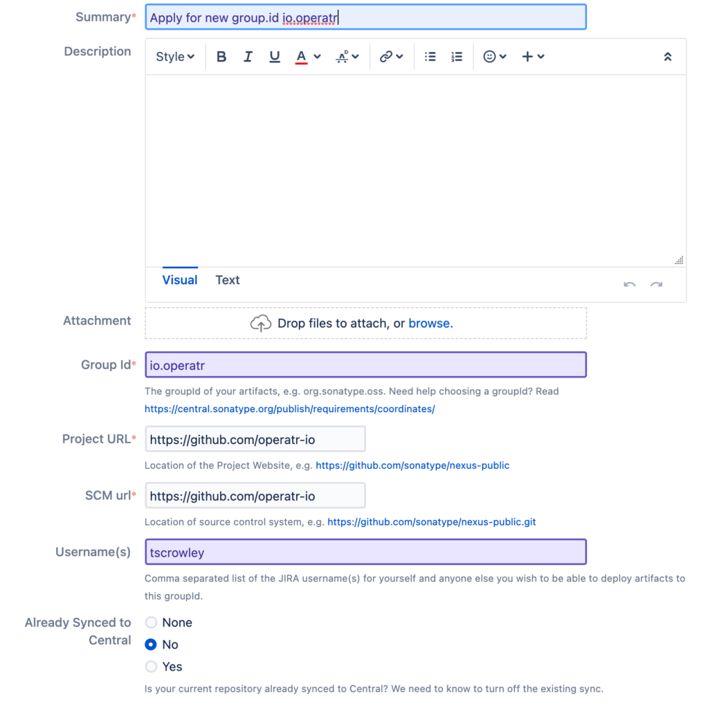 Creating a Sonatype JIRA ticket