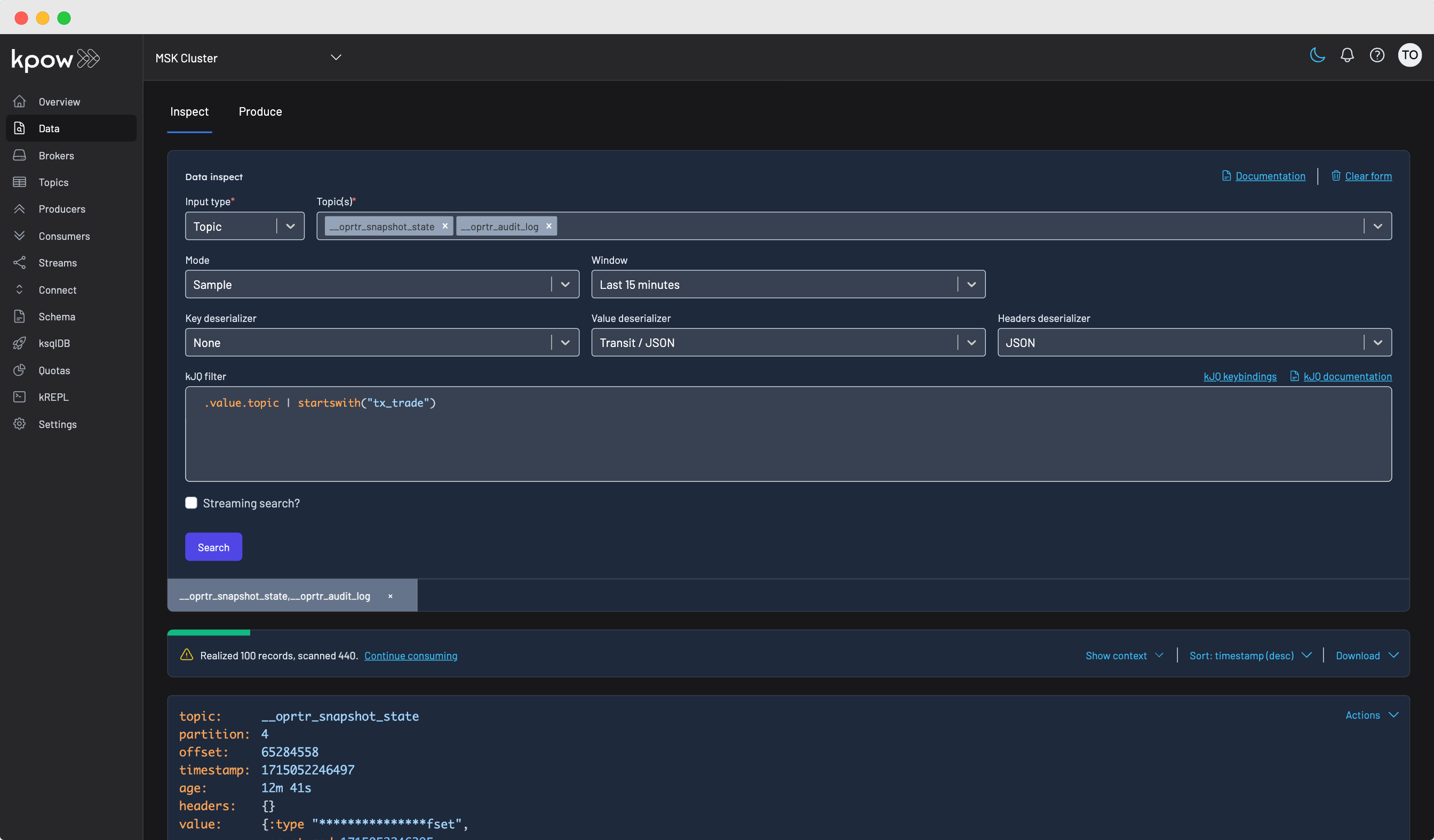 Data inspect form