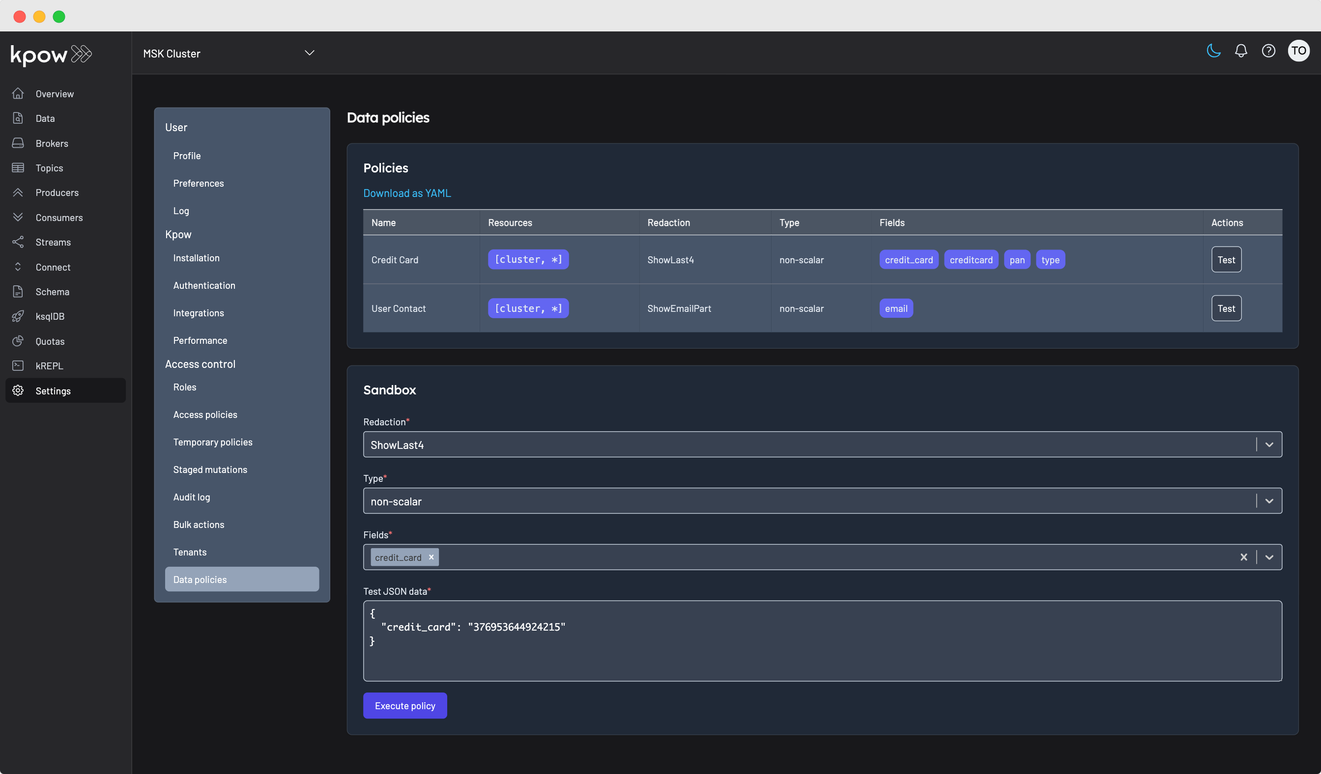 Data masking in Kpow